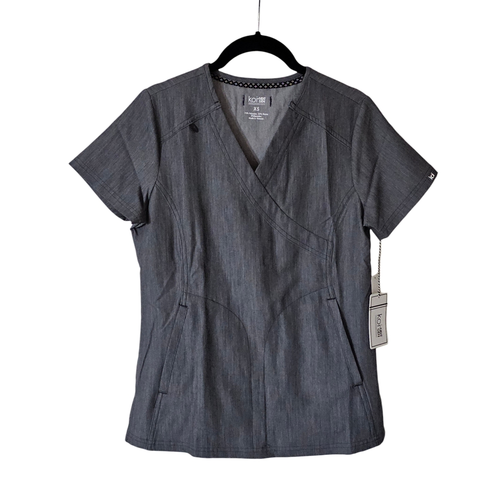 Koi Lite Transform 4-Pocket V-Neck Scrub Grey Top XS